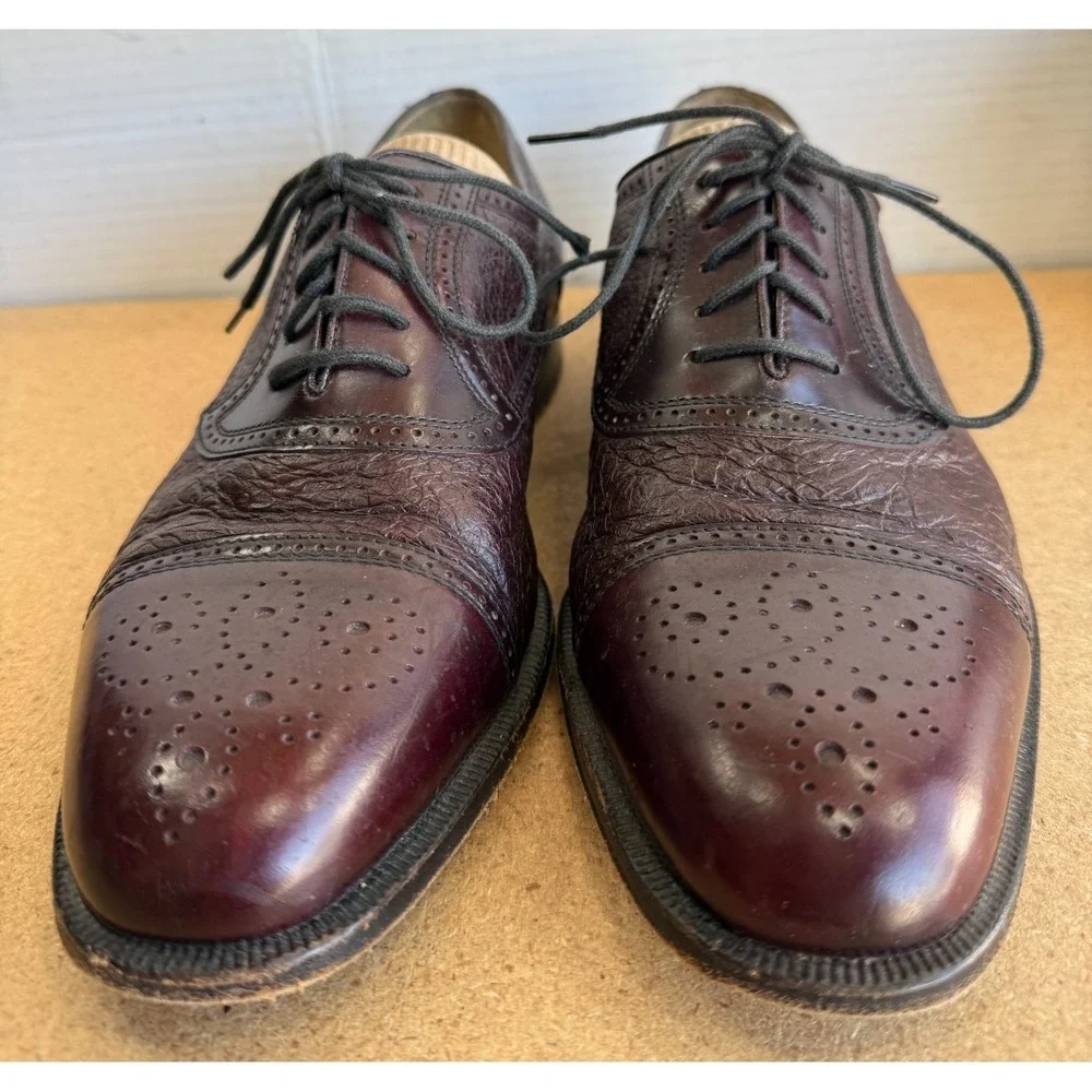 Moreschi Abano Cap‎ Toe Lace Up Brogue Oxfords Peccary & Calfskin Men's 9.5M
